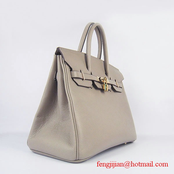 Hermes 35cm Embossed Veins Bag Grey Gold Hardware 6089